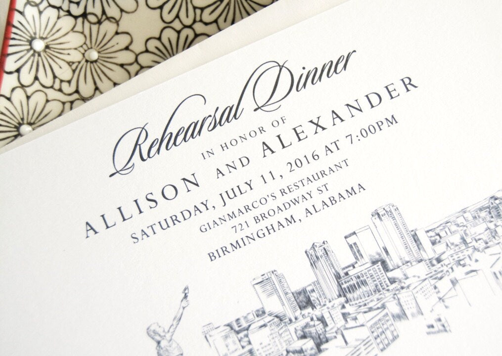 Birmingham Skyline Rehearsal Dinner Invitations (set of 25 cards)