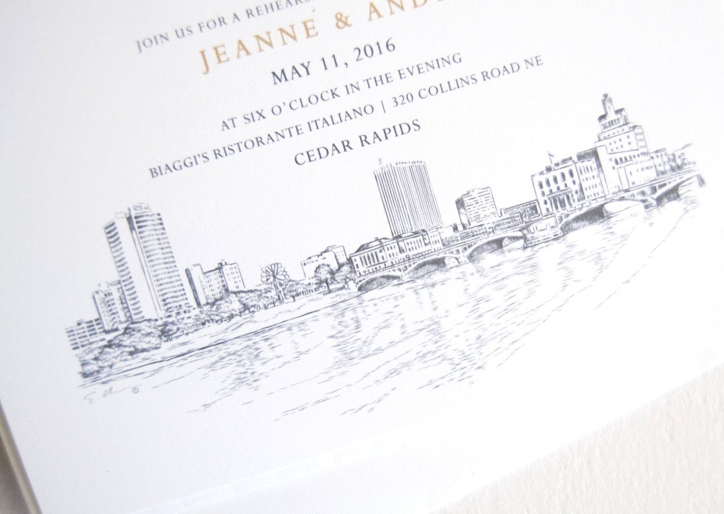 Cedar Rapids Skyline Rehearsal Dinner Invitations (set of 25 cards)