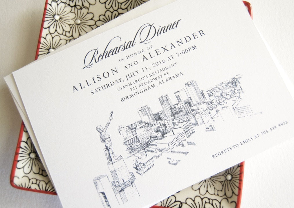 Birmingham Skyline Rehearsal Dinner Invitations (set of 25 cards)