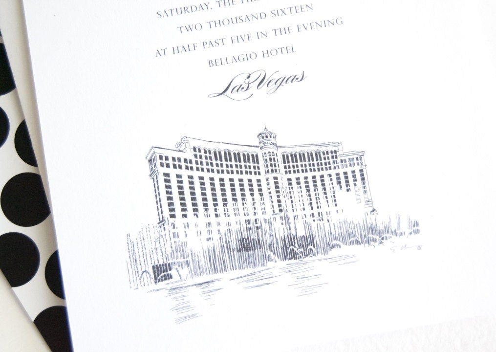 Bellagio Hotel Las Vegas Destination Wedding Invitation, Las Vegas Wedding, Vegas Weddings (Set of 10 Invitations, RSVP Cards + Envelopes)