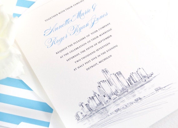 Detroit Skyline Wedding Invitations Package (Sold in Sets of 10 Invitations, RSVP Cards + Envelopes)