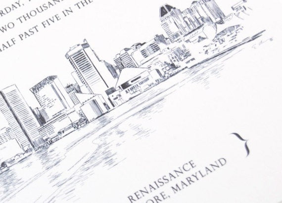 Baltimore Skyline Wedding Invitation, Baltimore Wedding, Invite (Sold in Sets of 10 Invitations, RSVP Cards + Envelopes)