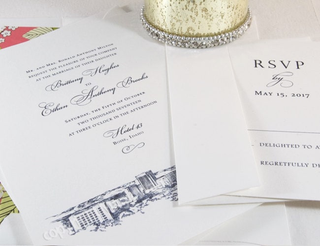 Boise Skyline Wedding Invitations Package (Sold in Sets of 10 Invitations, RSVP Cards + Envelopes)