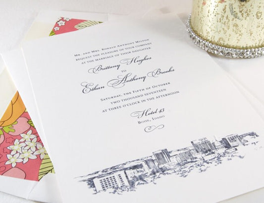 Boise Skyline Wedding Invitations Package (Sold in Sets of 10 Invitations, RSVP Cards + Envelopes)