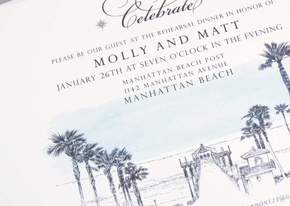 Manhattan Beach Skyline Rehearsal Dinner Invitations (set of 25 cards)