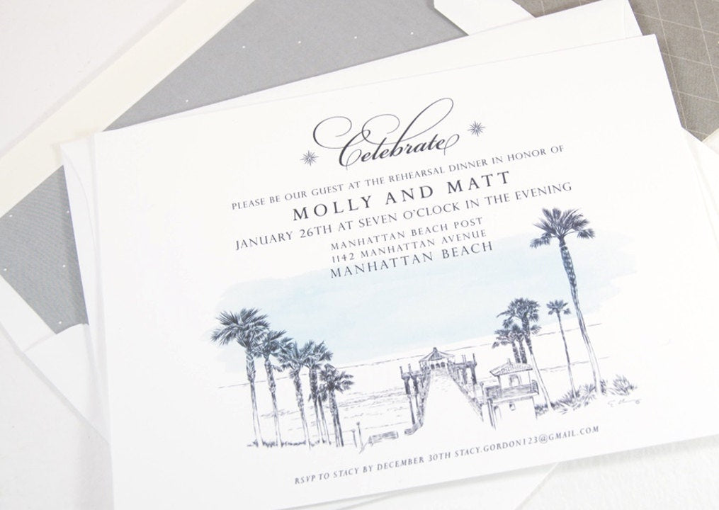 Manhattan Beach Skyline Rehearsal Dinner Invitations (set of 25 cards)