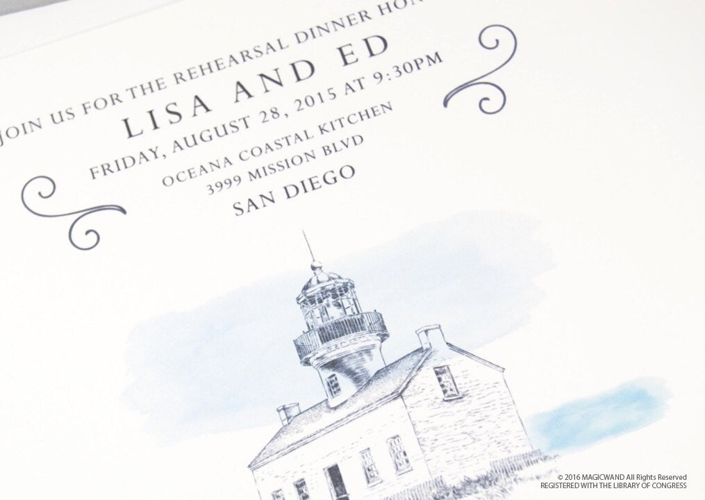 Cabrillo National Monument Skyline Rehearsal Dinner Invitations (set of 25 cards)