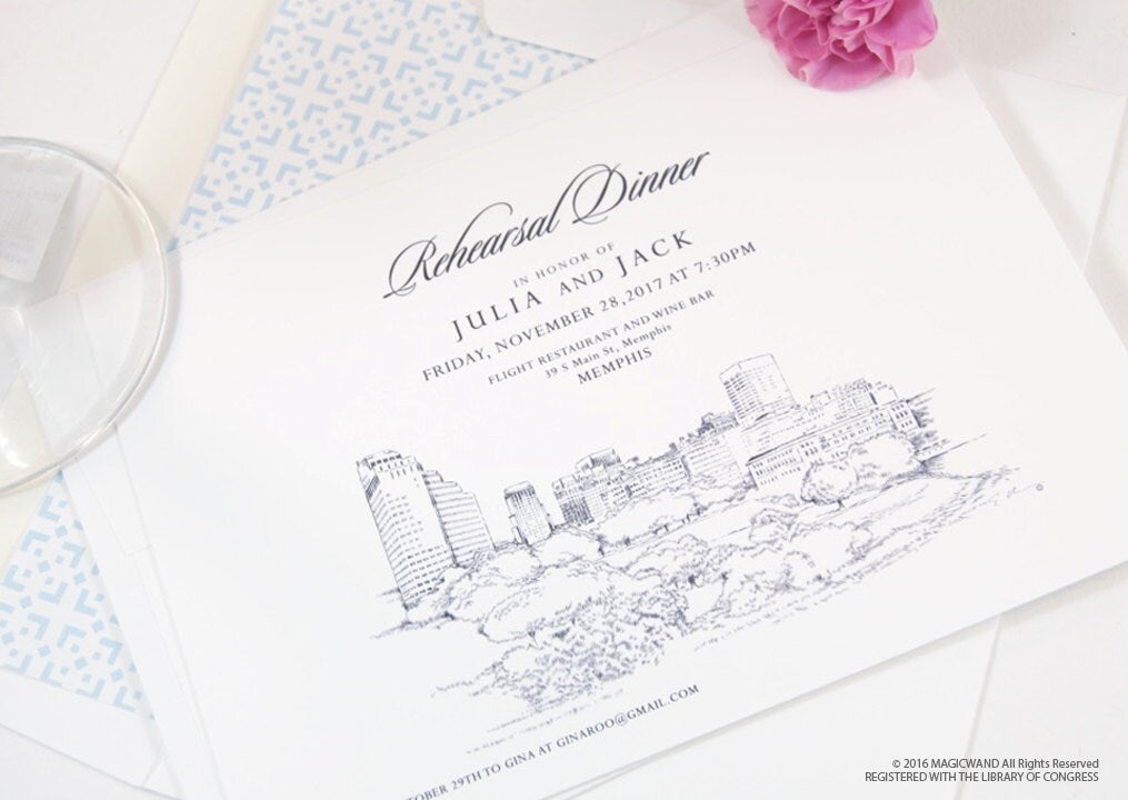 Memphis Skyline Rehearsal Dinner Invitations (set of 25 cards)