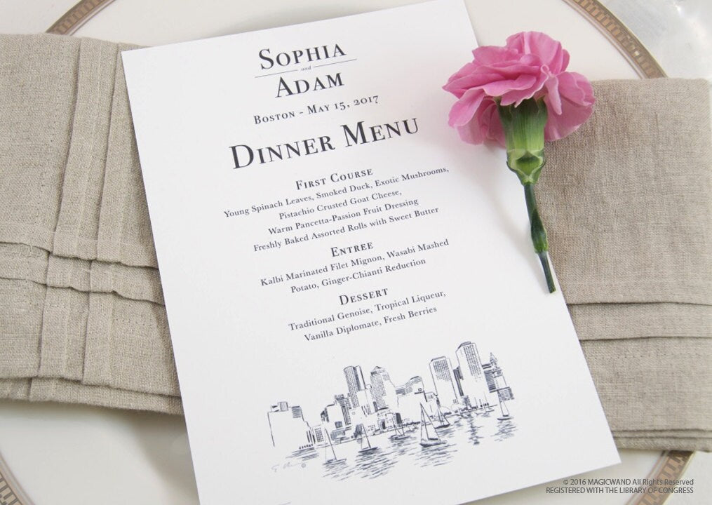 Boston Skyline Dinner Menus (Sold in sets of 25)