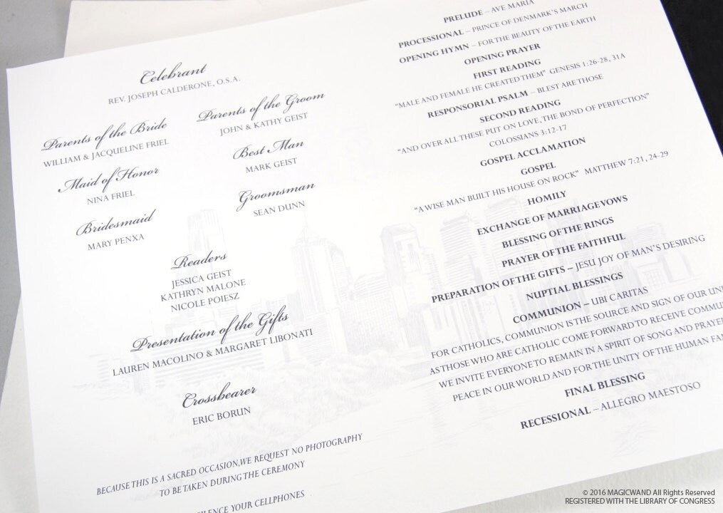 Chicago Skyline Wedding Programs (set of 25 cards)