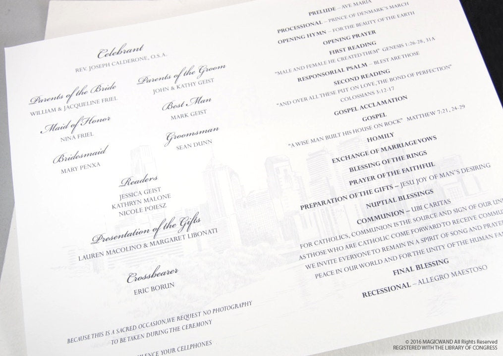 Charleston Skyline Wedding Programs (set of 25 cards)