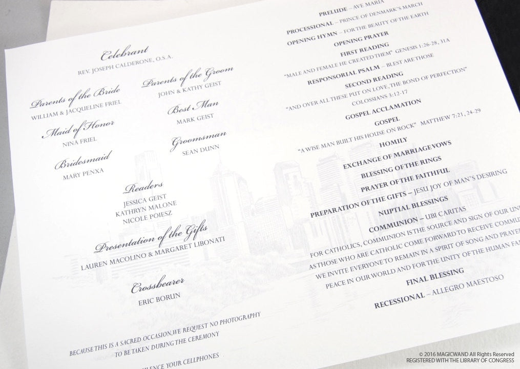 Seattle Skyline Wedding Programs (set of 25 cards)