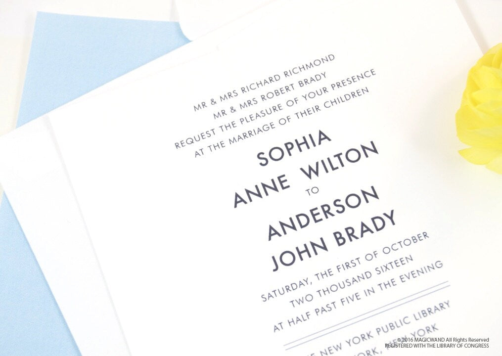 New York City Library Hand Drawn Wedding Invitations Package (Sold in Sets of 10 Invitations, RSVP Cards + Envelopes)