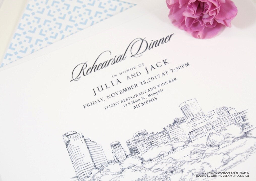 Memphis Skyline Rehearsal Dinner Invitations (set of 25 cards)