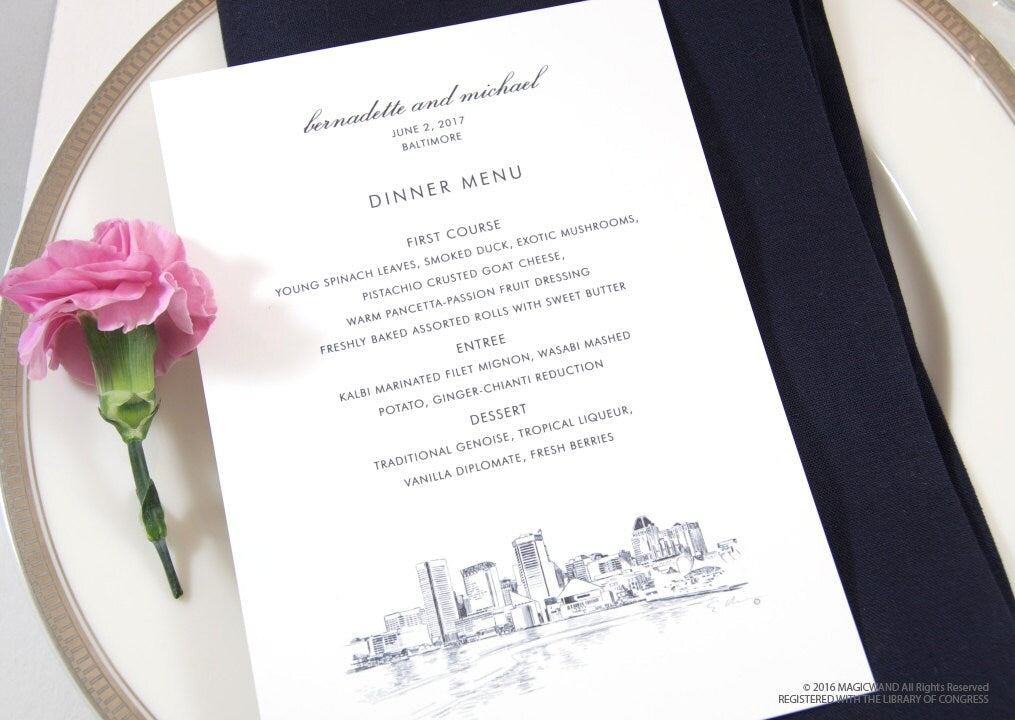 Baltimore Skyline Dinner Menus (Sold in sets of 25)